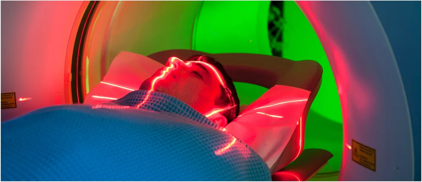 Patient positioned in a CT scanner