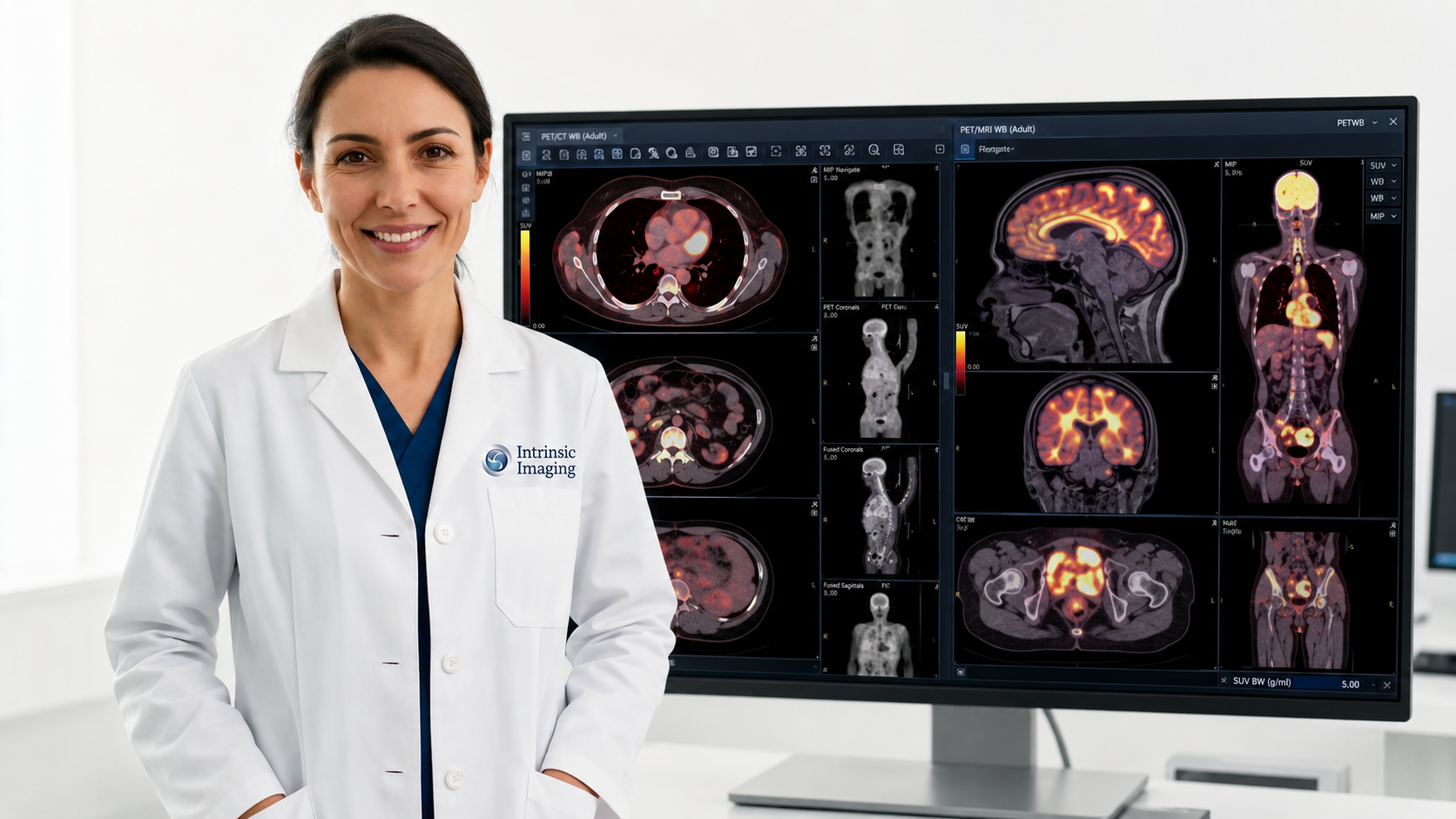 Oncology PET/CT with AI tumor segmentation overlays
