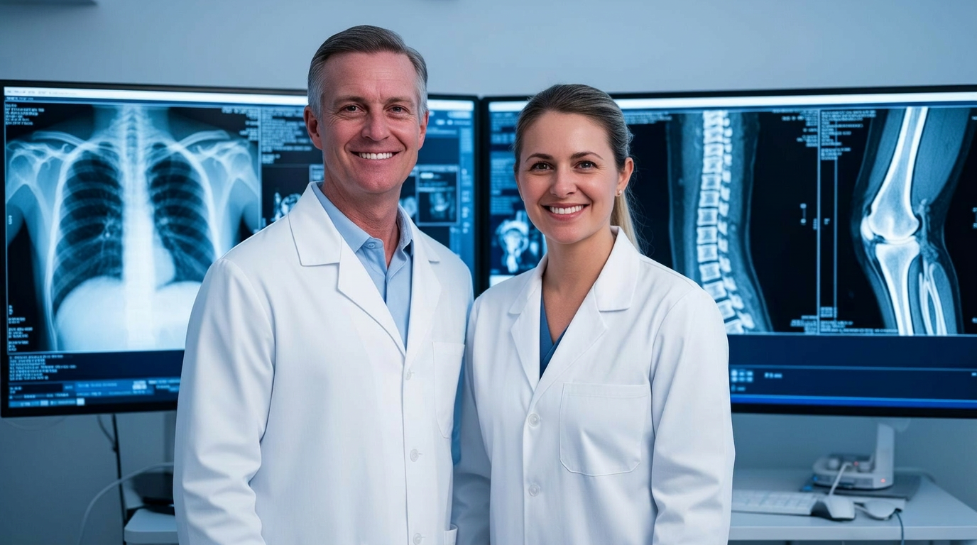 Clinical research team reviewing imaging protocols across therapeutic areas