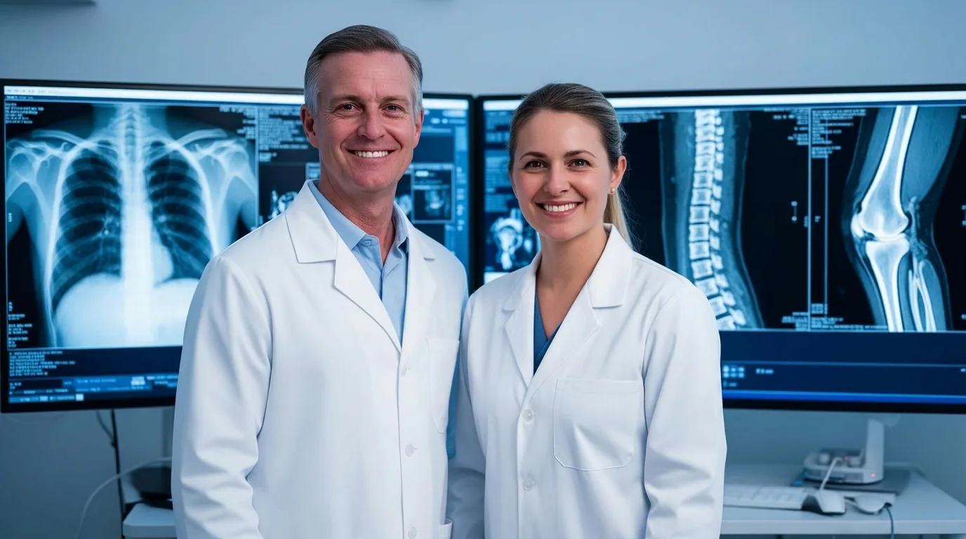 Clinical research team reviewing imaging protocols across therapeutic areas